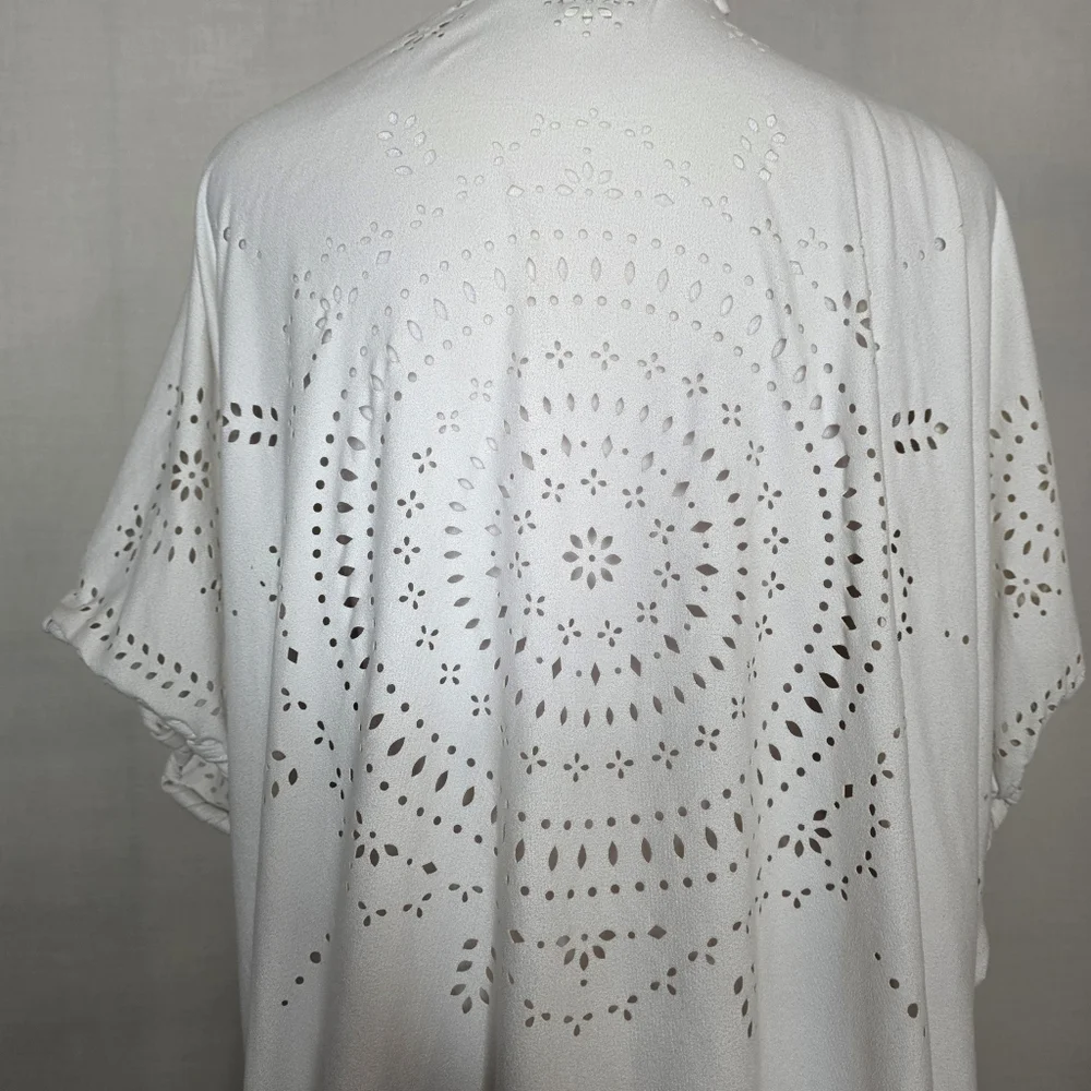 CATO womens Ivory Eyelet Open Front Kimono Boho Style Short Sleeve Size XL - Picture 6 of 9